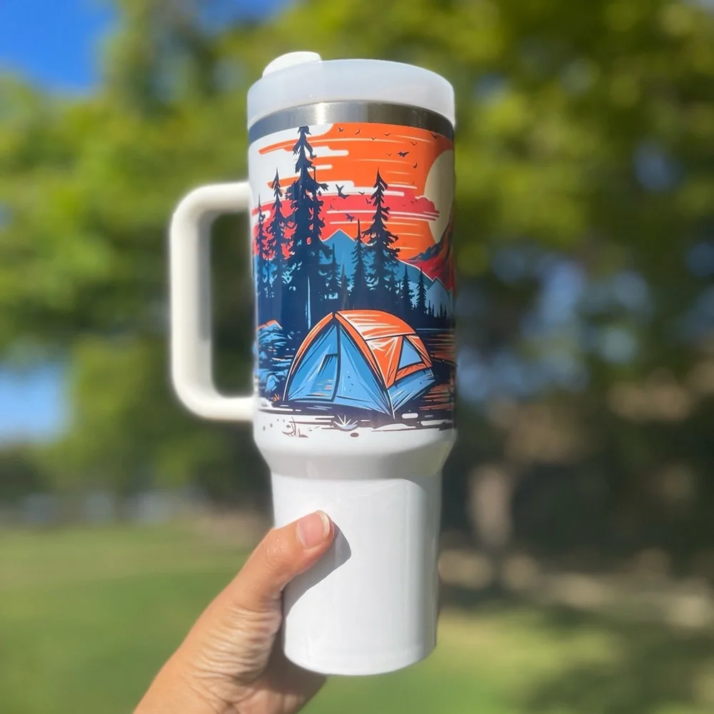 Custom 40 oz Tumbler Colorful Outdoor Camping Mountain View Double-wall …